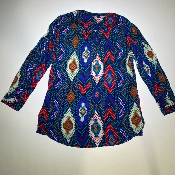 Maeve Anthropologie Topoxte Geometric Ikat Button Front Blouse Shirt Size 0 Blue - Picture 7 of 13
